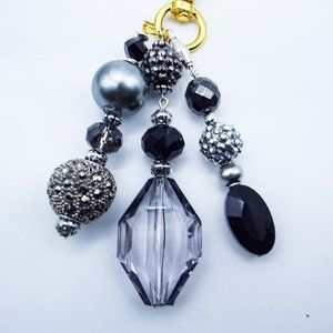 CYNTHIA LYNN "BAG BLING" BRAHMIN INSPIRED BLACK SLVER GREY CRYSTAL HANDBAG CHARM